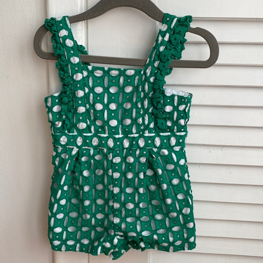 Janie and Jack Green Eyelet Romper